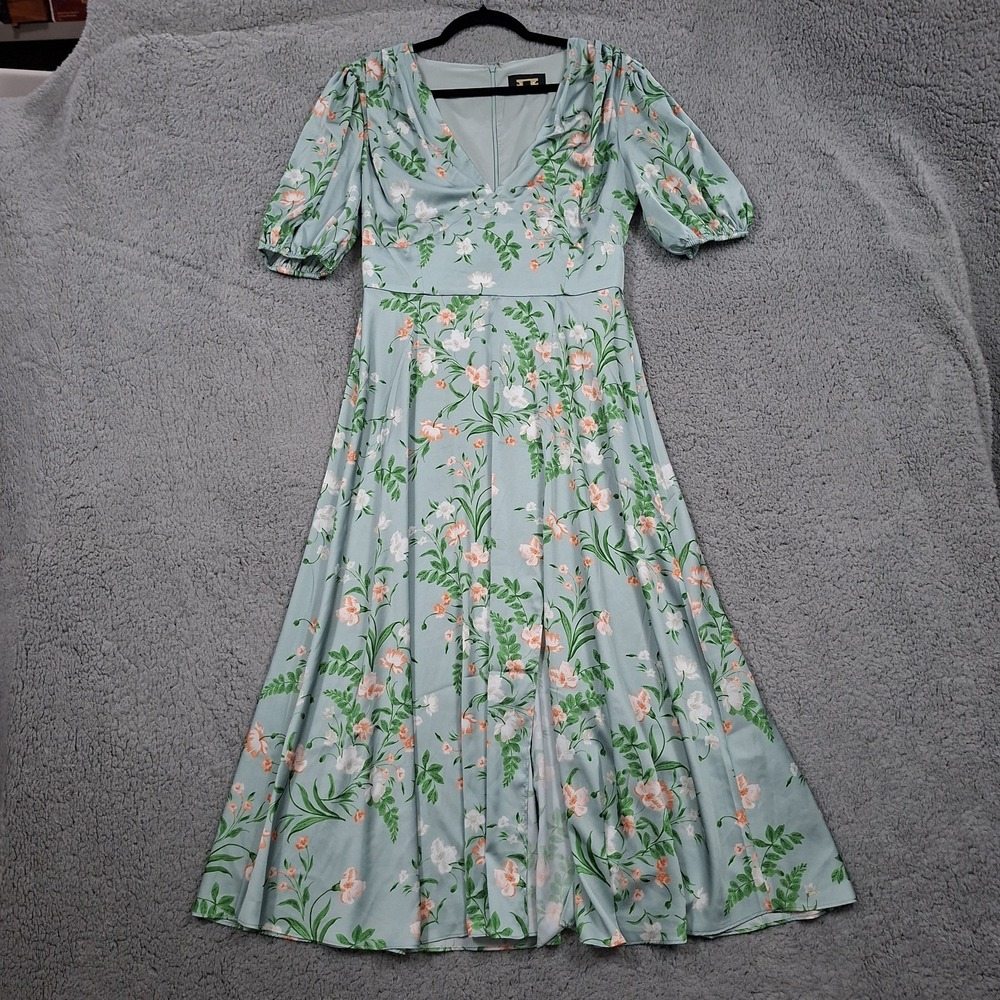 Alexia Ardmor Nola Dress Sz 6 Puff-Sleeve V Neck Front Slit Cottagecore Romantic
